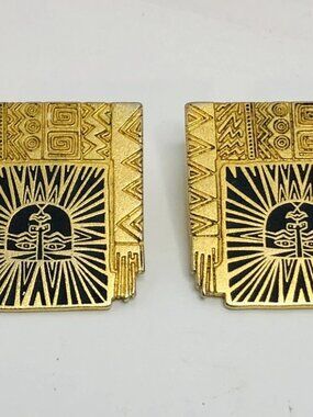 Signed Laurel Burch Pair of Clip On Earrings "Sun God"